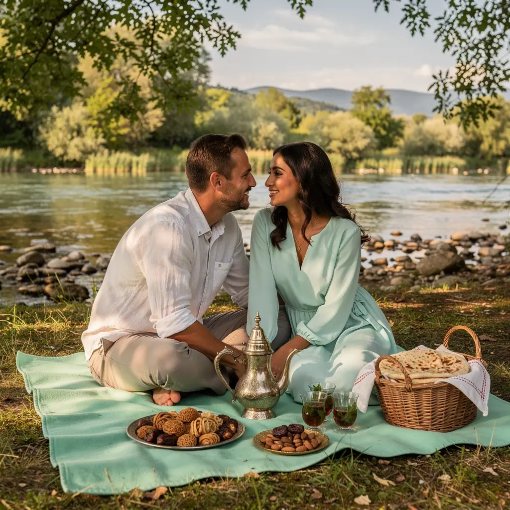 Tradičný marocký čaj servírovaný v ozdobnej konvici s mätou.
